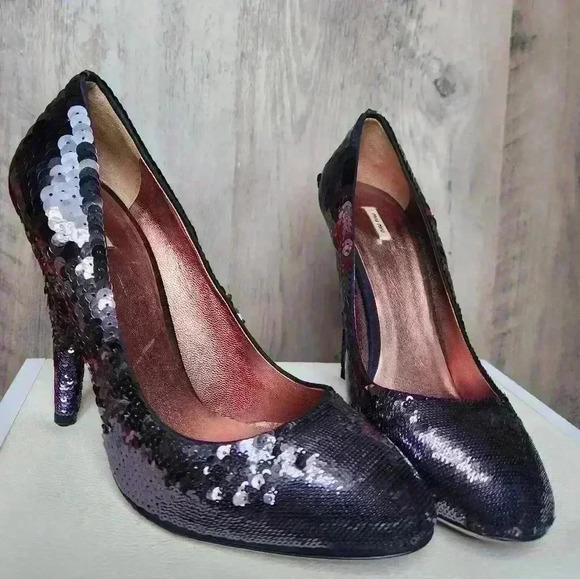 Miu Miu Purple Sequin High Heels Round  Toe Paillettes Pump Size 9.5 AUTHENTIC - Picture 6 of 16